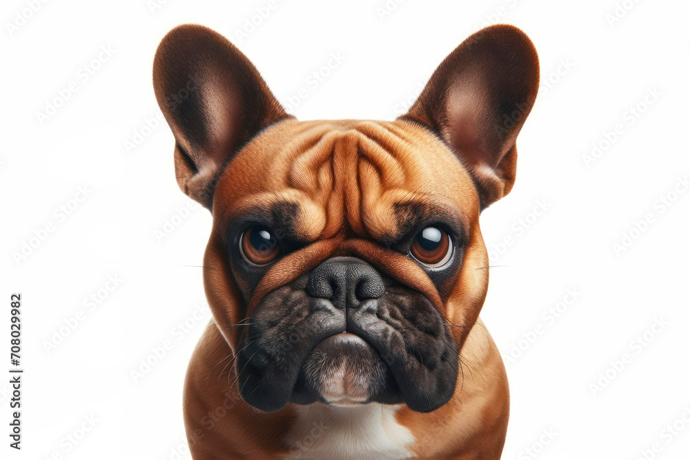 Angry disgruntled French Bulldog dog Isolated on white background. ai generative