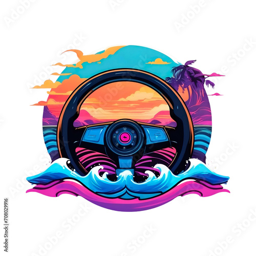 Steering wheel icon with color for t-shirt images ready to print