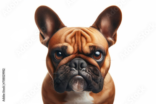 Angry disgruntled French Bulldog dog Isolated on white background. ai generative