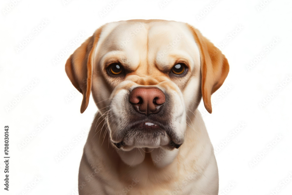 Angry disgruntled Labrador Retriever dog Isolated on white background. ai generative