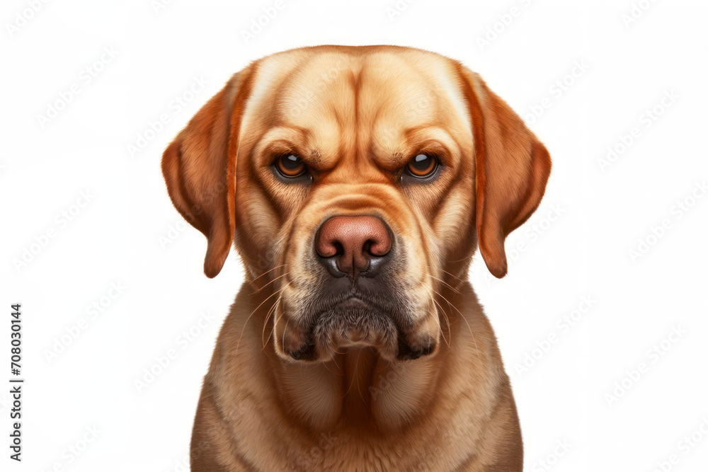 Angry disgruntled Labrador Retriever dog Isolated on white background. ai generative