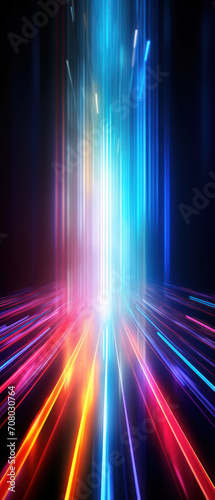 Futuristic neon tunnel with glowing blue and pink lights  creating a sense of high-speed motion and energy.