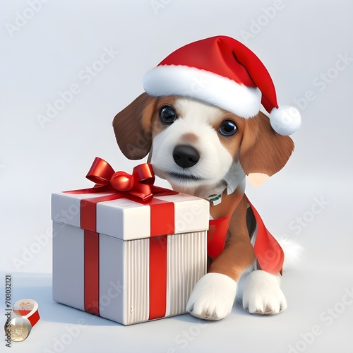 3D illustration of a cute dog character holding a gift box © ndoy