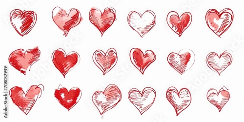 Red heart hand drawn. Icon cute doodle love