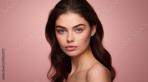 The image showcases a young woman with a serene and elegant demeanor, her delicate features complemented by subtle makeup.