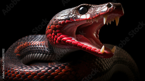 A large snake with its mouth open and its tongue photo