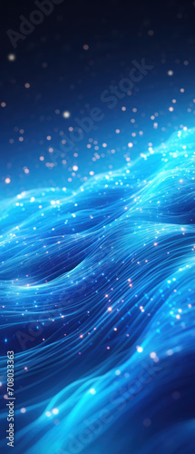 Abstract technology background with glowing blue neon waves, symbolizing digital communication and futuristic energy flow.