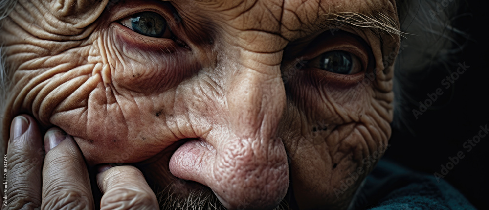 Profound close-up portrait of an elderly man, his weathered features and blue eyes telling a story of resilience and strength. Profound close-up portrait of an elderly man, his weathered features and blue eyes telling a story of resilience and strength.