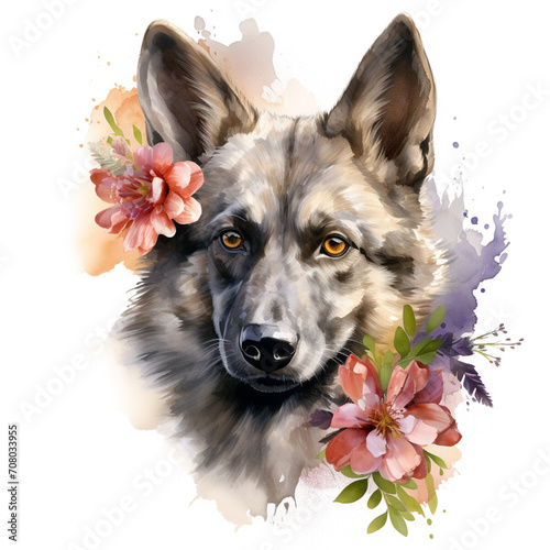 Watercolor Animal with colorful flowers on a white background photo