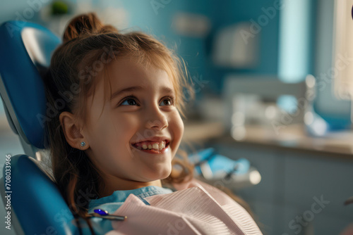 Little girl visiting a cheerful dentist for professional dental care and treatment