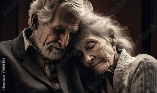 Charming image of elderly grandparents hugging and enjoying each other's company.