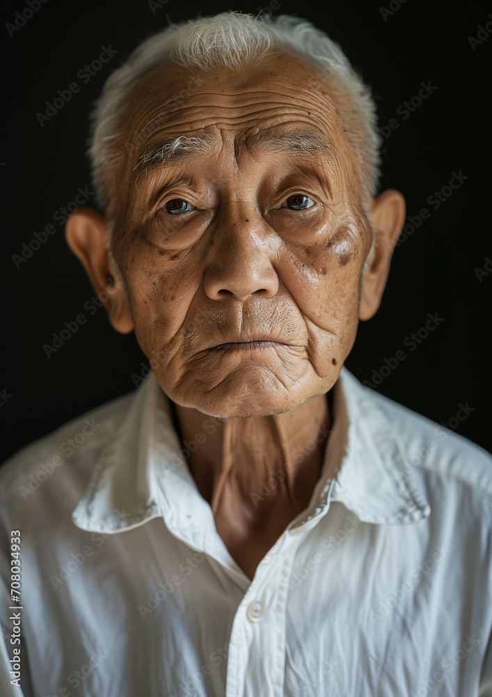 Obraz premium A Portrait of a Old Chinese Man on a Black Background