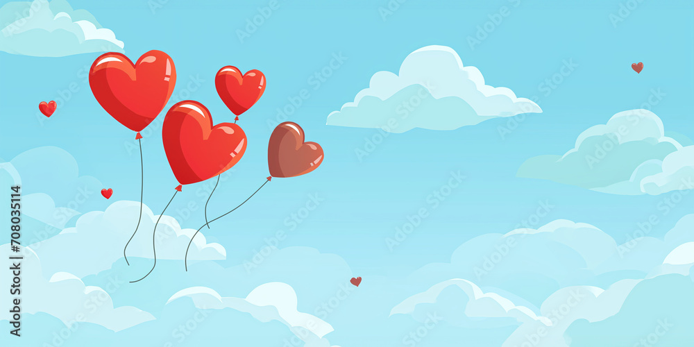 Rote Herzen als Luftballon schwebt im Himmel, ai generativ