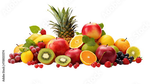 Various kinds of delicious fruits on transparent background