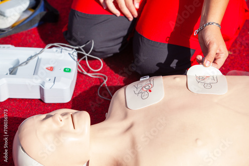 AED - Automated External Defibrillation during CPR and first aid certification course photo