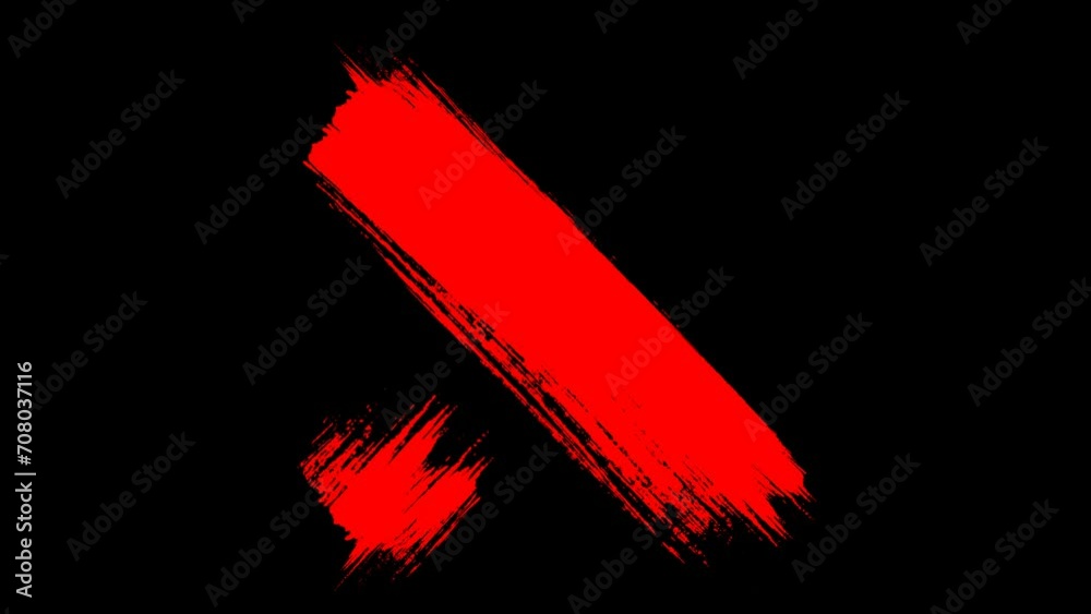 Abstract red cross painted by wide brush strokes on white background, monochrome. Animation. Red X letter, crossed lines, denial concept.