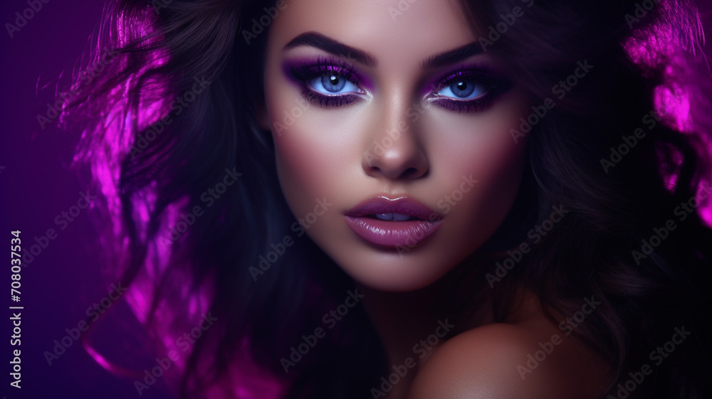 beautiful young woman portrait with purple lips
