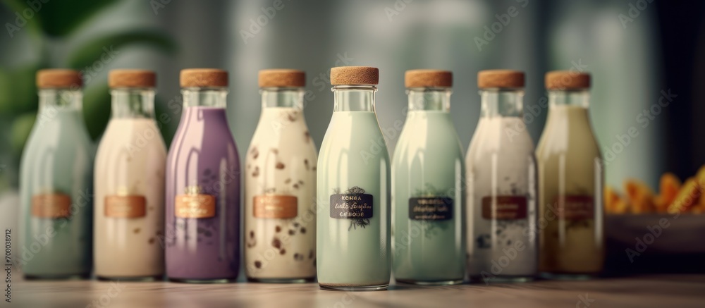 Bottles with colorful delicious detox smoothies Bottles with colorful delicious detox smoothies