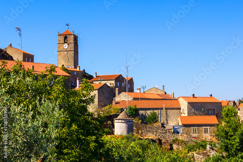 photo  background  view of the village of Monsanto with stone houses and the valley from the mountain from the Templar monastery in Portugal  Europe