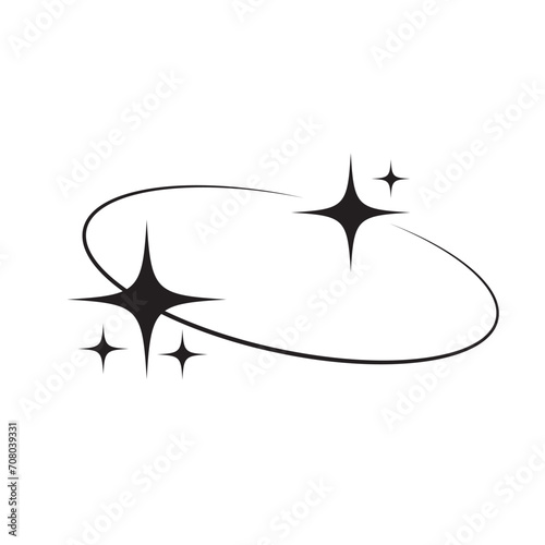 Retro stars, starburst icons and minimalist frames with twinkle star. Y2k geometric shape. Abstract stars orbit, minimalistic and simple Circle design element with stars.  
