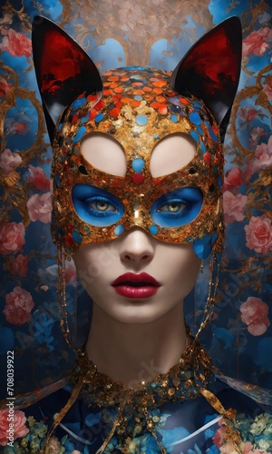 Fashion shot of a beautiful woman in a carnival mask. ai generative. ai generative