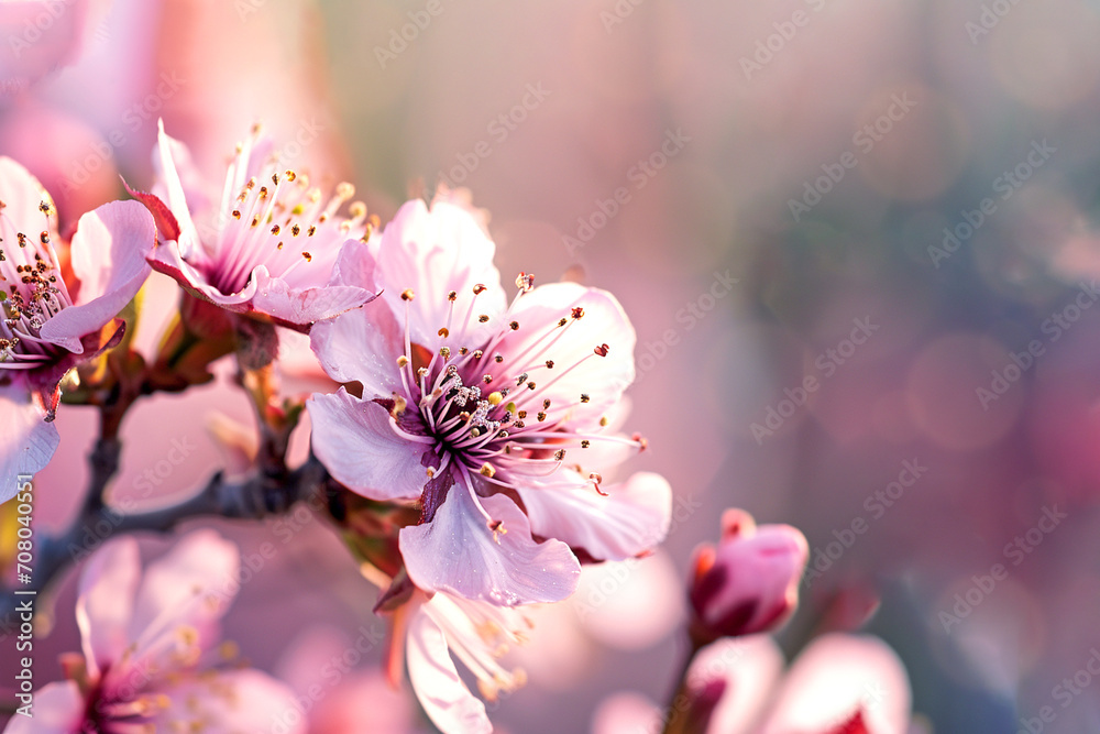 Beautiful peach flowers close up - as background