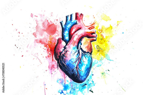 Drawing of a human heart drawn in watercolor