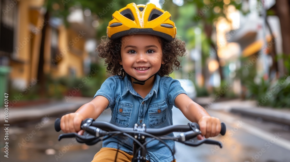 Little Girl Riding Bike Down Street Little Girl Riding Bike Down Street