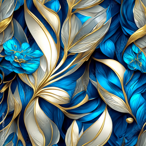 background vector 3d gold blue  leaves