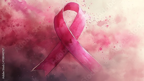 Pink Awareness Ribbon in Watercolor Style photo