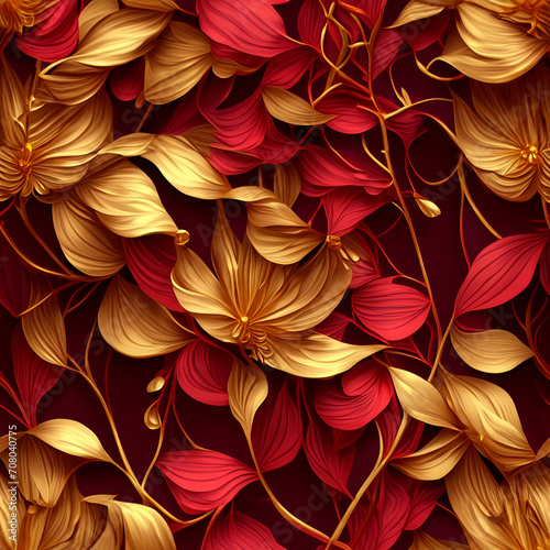 background vector 3d gold red leaves