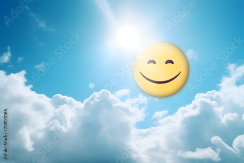 Customer Happiness in the Sky An image symbolizing customer satisfaction, with a happy icon against a beautiful sky backdrop. Ideal for conveying the concept of happy customers.  Generative AI,