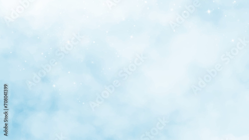 Abstract blue winter watercolor background. Sky pattern with snow. Light blue watercolour paper texture background. Vector water color design illustration