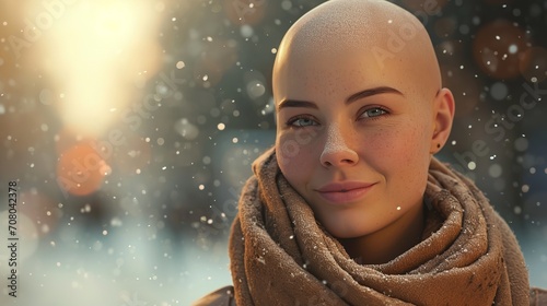 Smiling Bald Woman Wearing Scarf: Fight Against