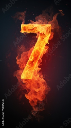 fire number 7 made of fire flames. number seven symbol. isolated on black. hot red and orange symbol