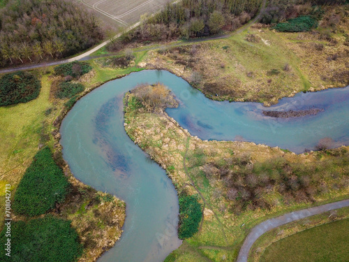 A riverloop seen from above, photographed with a drone