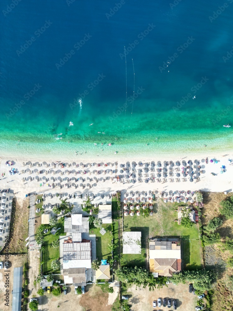 Drone view of Antisamos beach, Kefalonia island, Greece