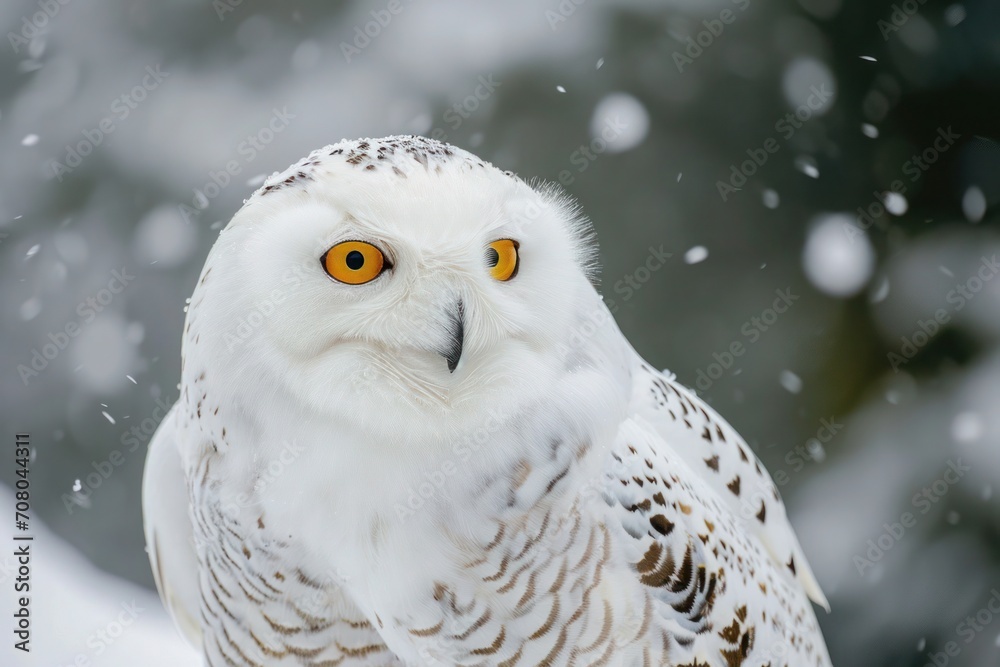 Obraz premium Yellow-eyed owl in snowy silence.