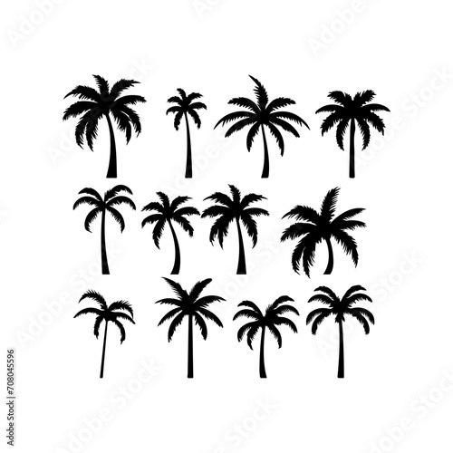 Black palm trees silhouette. Coconut tree set vector illustration on a white background 