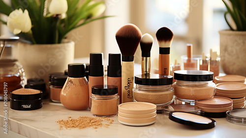 Cosmetic products on makeup table