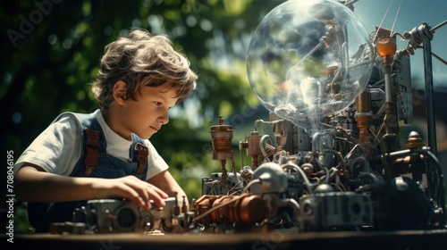 A little boy explores the world of learning and invention while enjoying fun and cute childhood moments around the table.