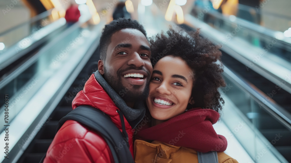 Happy attractive loving couple enjoy shopping together Happy attractive loving couple enjoy shopping together