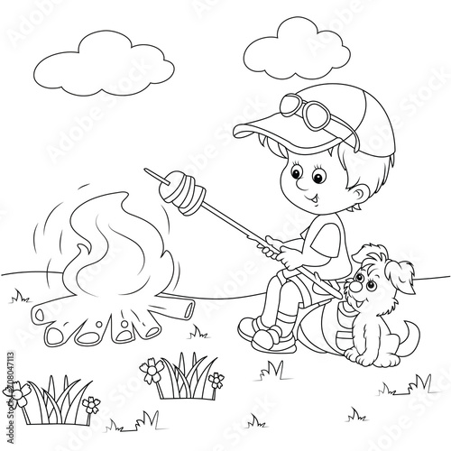camping coloring page line art 