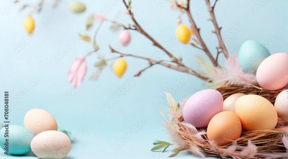 Easter eggs and spring decor. AI

