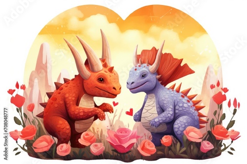 Illustration of a couple of lovers monsters on a white background.