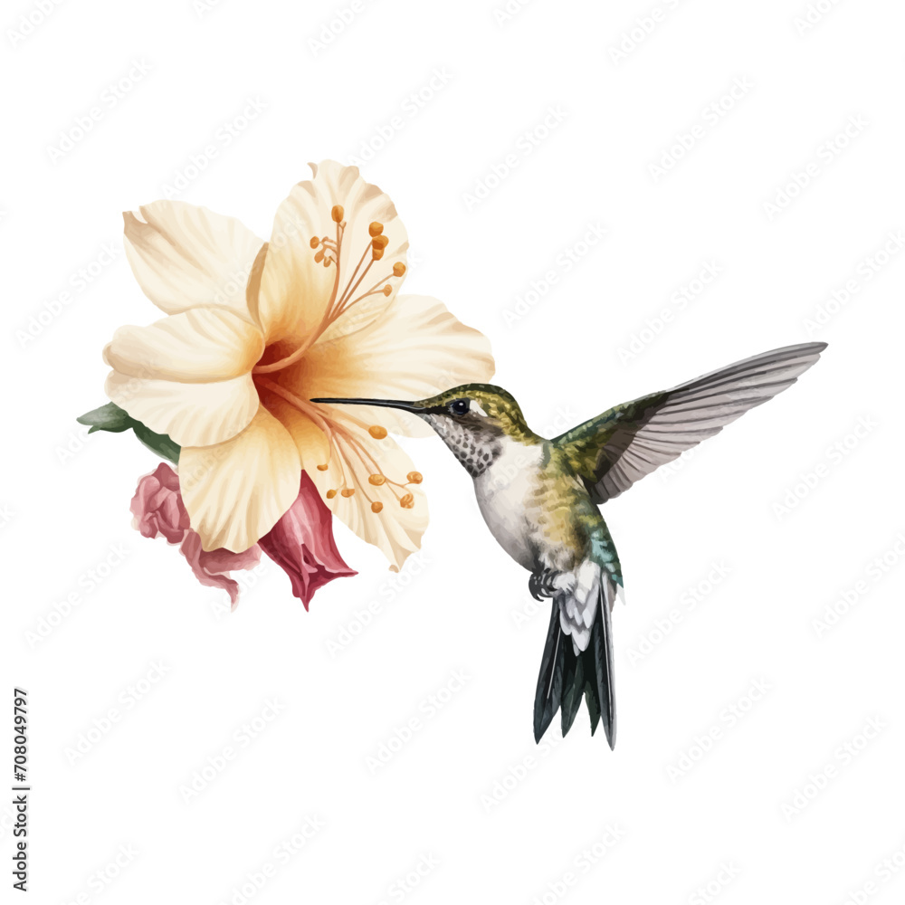 Obraz premium Hummingbird, vector illustration of paradise hummingbird bird, Hummingbirds isolated, Hummingbird flower, isolated background