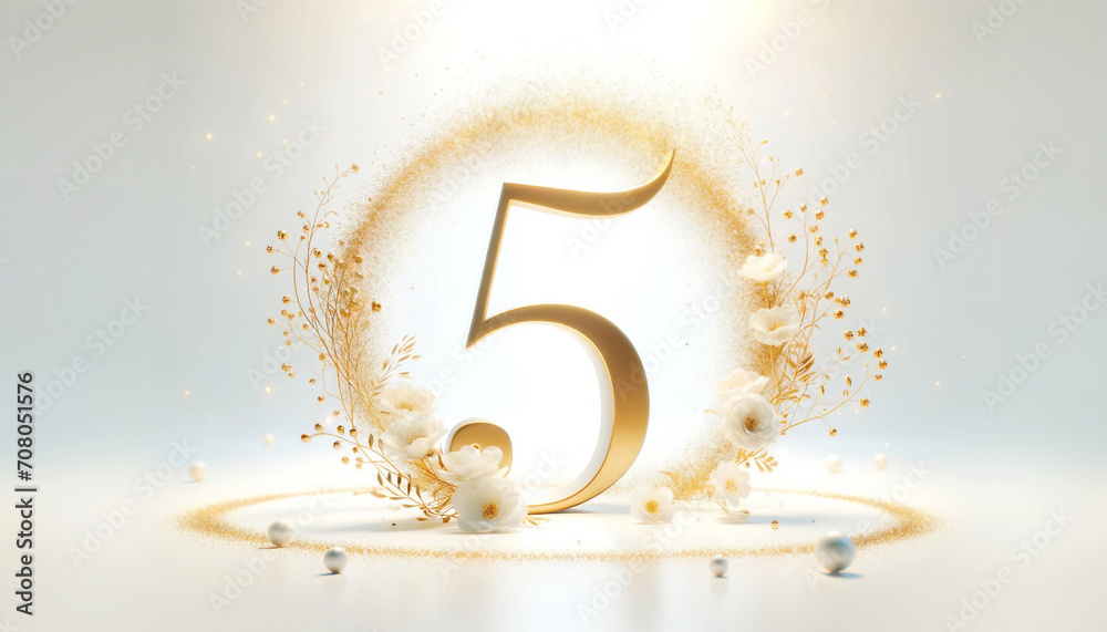 Golden Number Five with Sparkling Glitter and flowers – Perfect for Fifth Place Celebrations, Anniversaries, and Special Occasions Golden Number Five with Sparkling Glitter and flowers – Perfect for Fifth Place Celebrations, Anniversaries, and Special Occasions