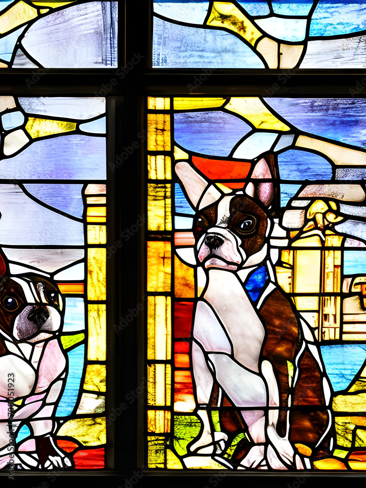 Boston Terriers In Stained Glass