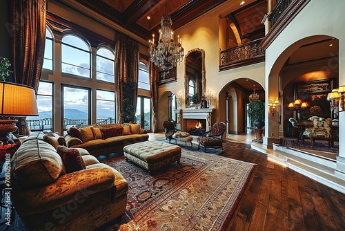 Spacious luxury home living room. photo