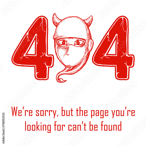 error 404 illustration made with evil head in red color, vector illustration isolated on white © djapart